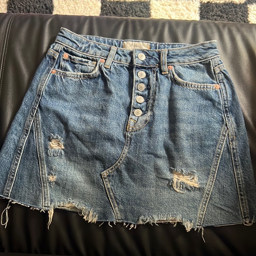 Free people distressed denim skirt